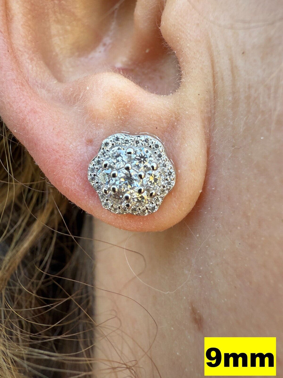 Micropave Cluster Iced Out Earrings - 925 Silver - CZ Stones - 7.5mm-12mm