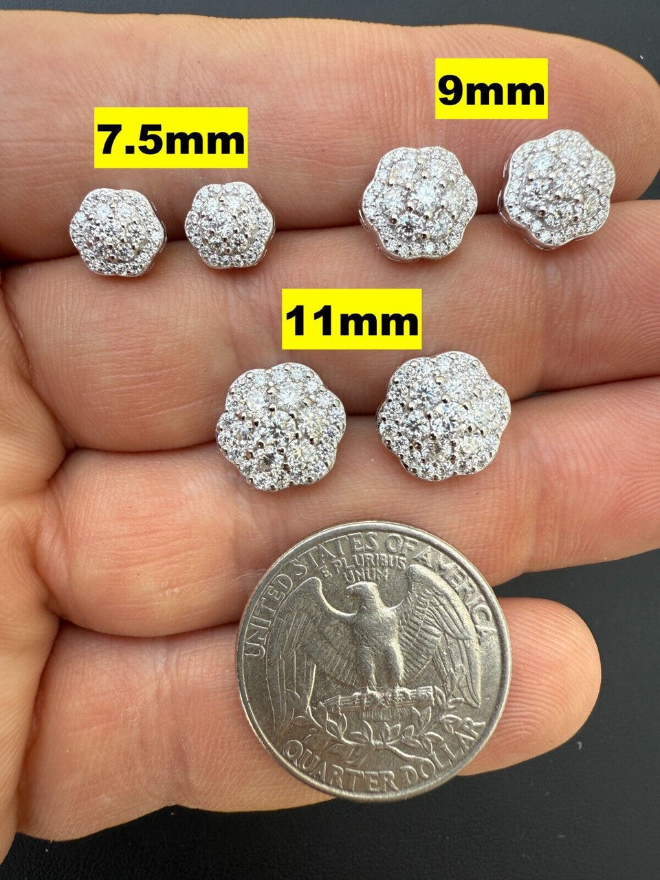Micropave Cluster Iced Out Earrings - 925 Silver - CZ Stones - 7.5mm-12mm