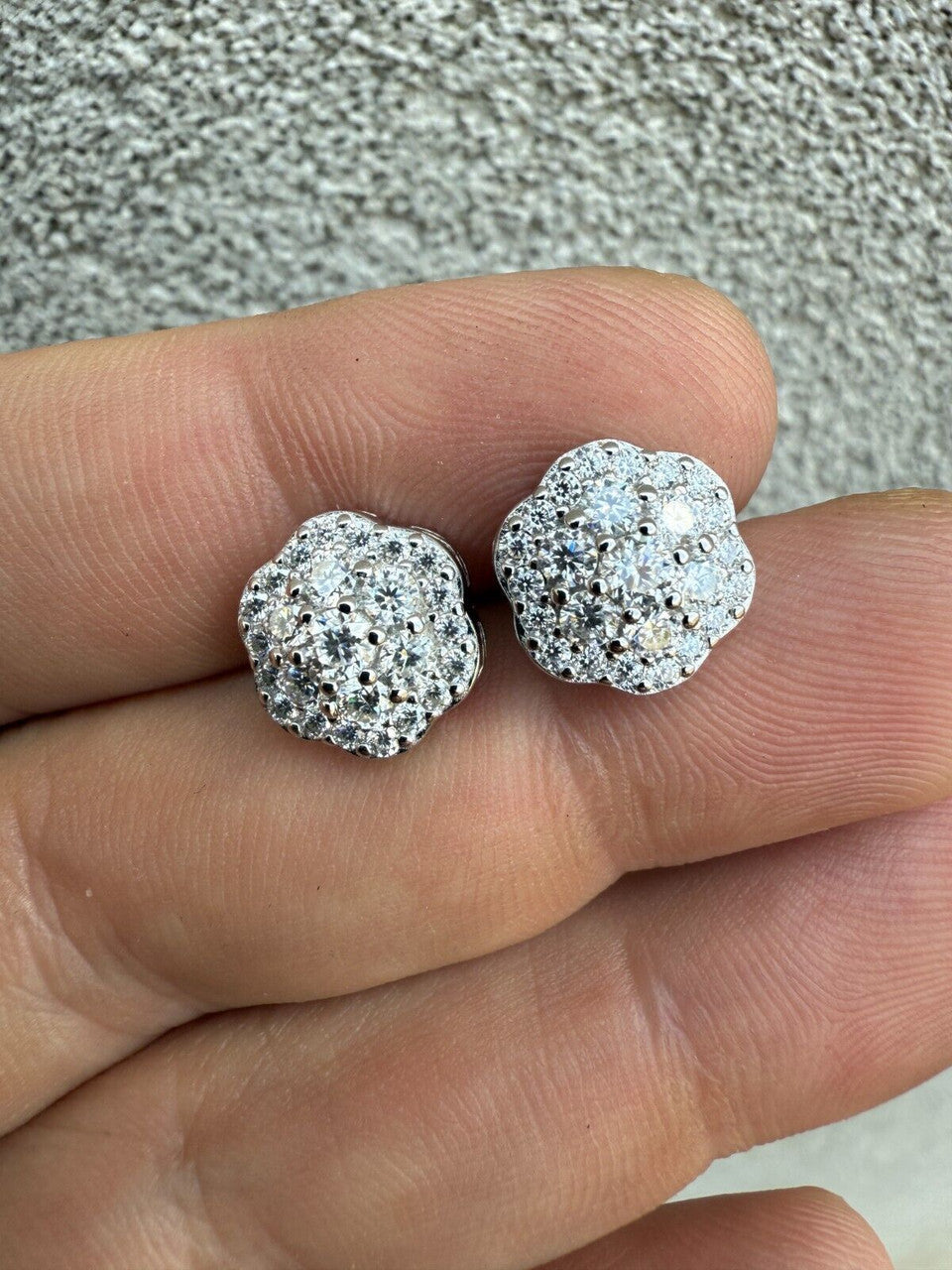 MOISSANITE Micropave Cluster Iced Out Earrings - 925 Silver - 7.5mm-12mm