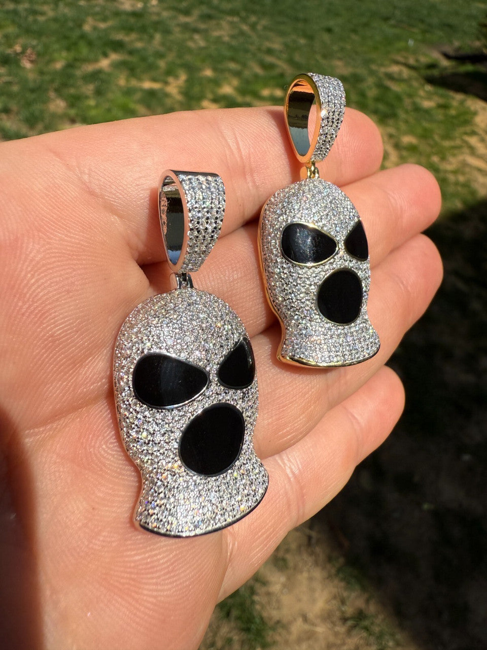 MOISSANITE Ski Mask Goon Iced Out Pendant - 14k Yellow Gold Vermeil Or 925 Silver - Medium 1.75"
