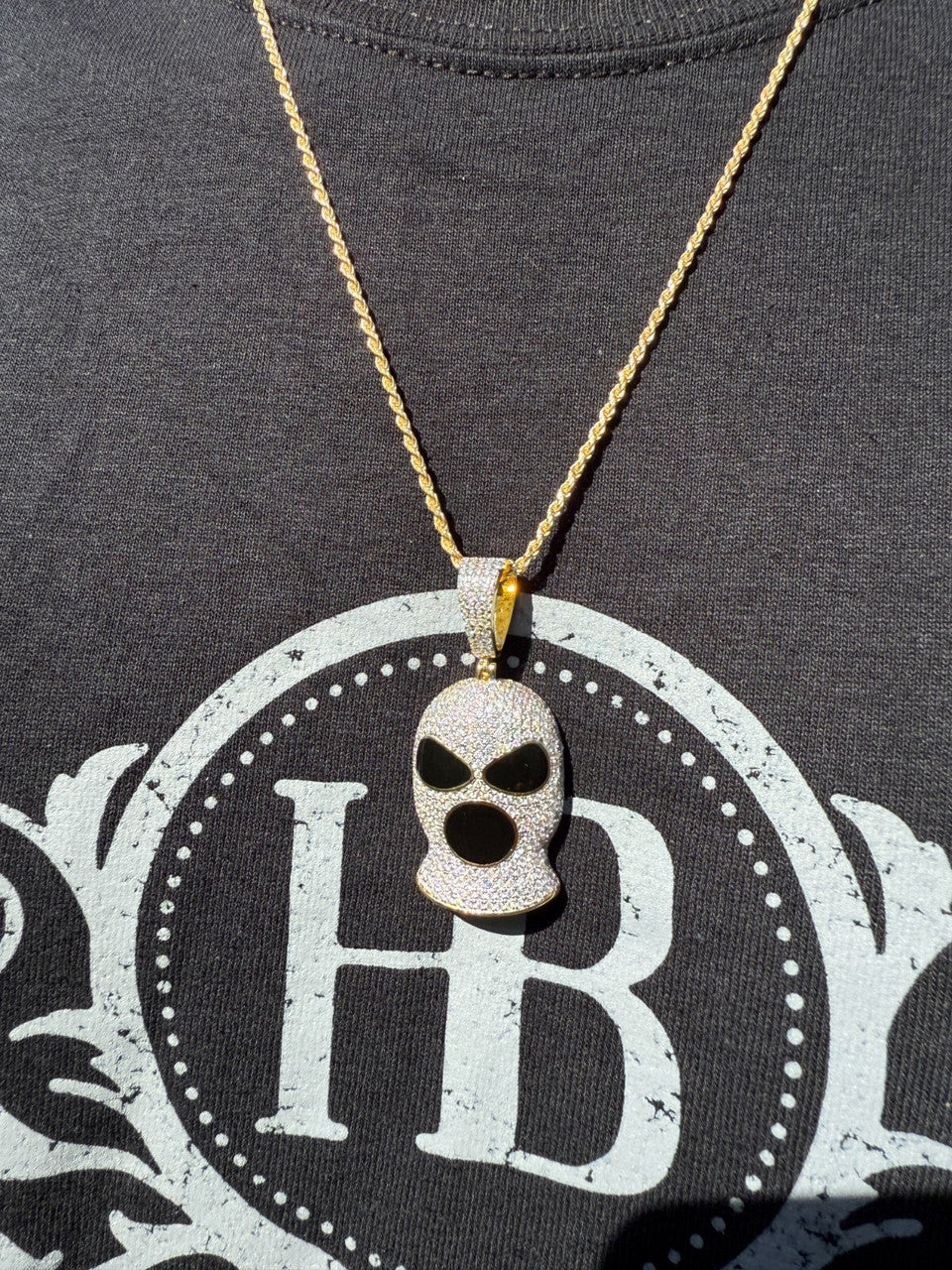 MOISSANITE Ski Mask Goon Iced Out Pendant - 14k Yellow Gold Vermeil Or 925 Silver - Medium 1.75"