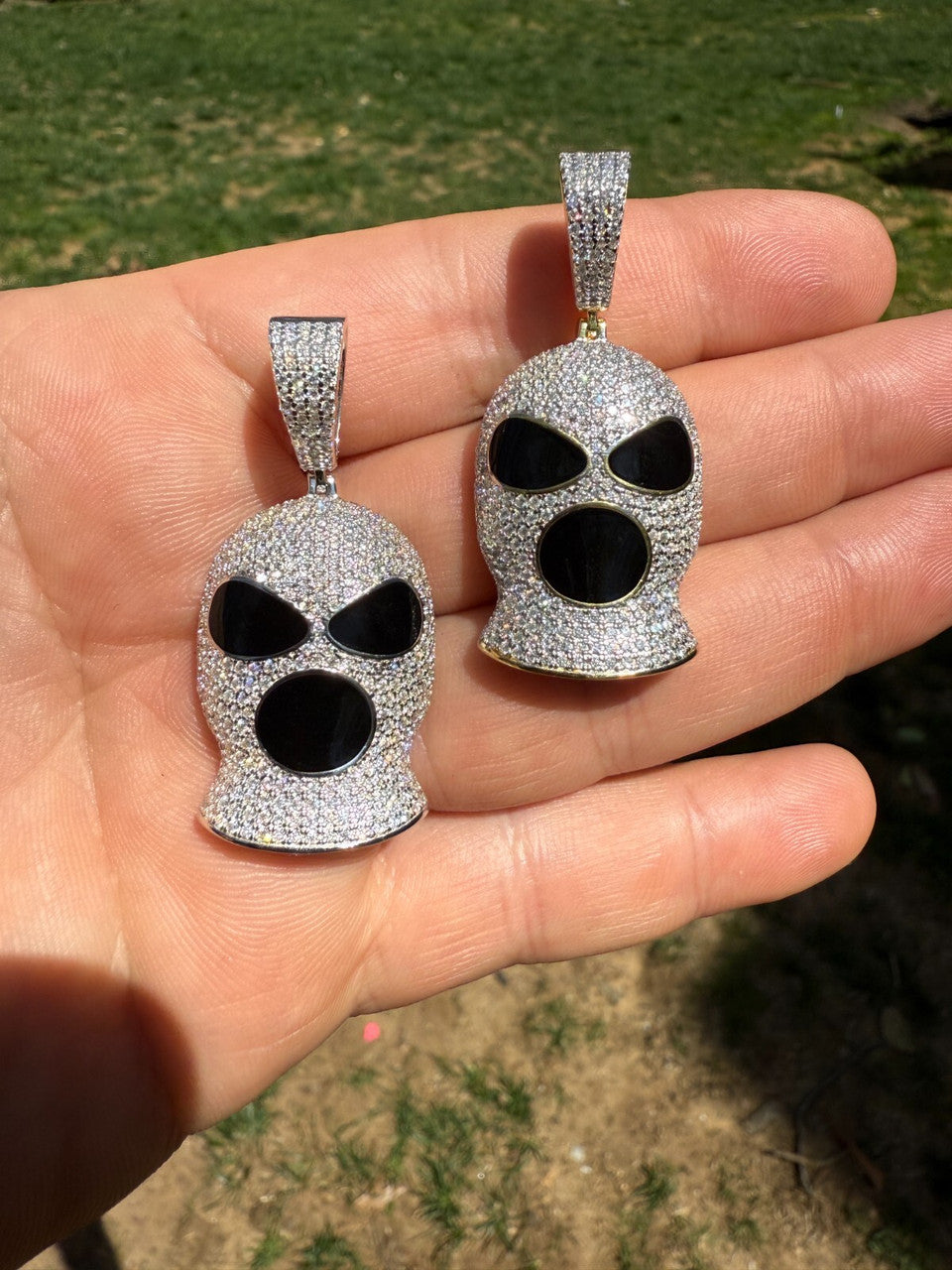 MOISSANITE Ski Mask Goon Iced Out Pendant - 14k Yellow Gold Vermeil Or 925 Silver - Medium 1.75"