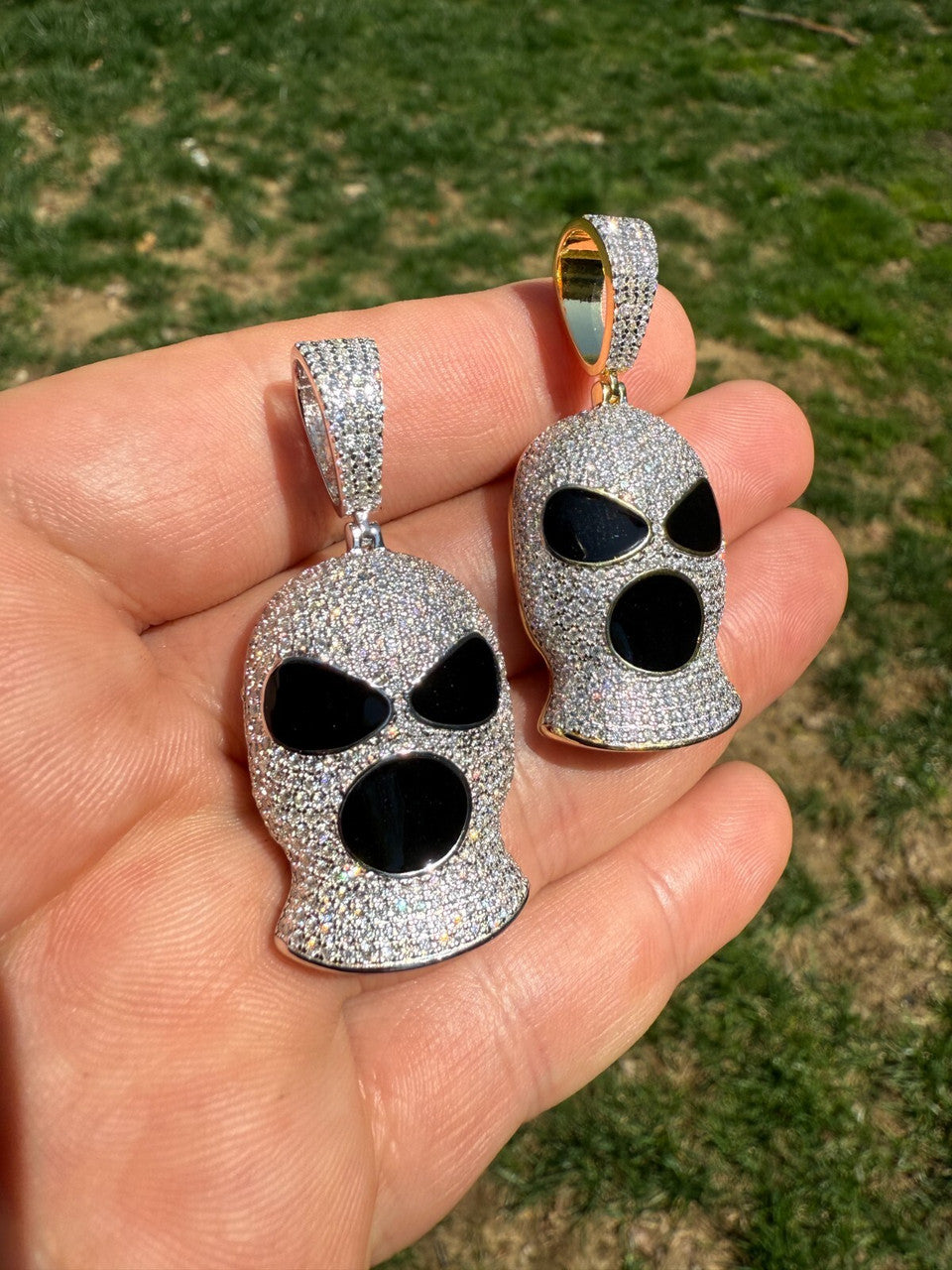MOISSANITE Ski Mask Goon Iced Out Pendant - 14k Yellow Gold Vermeil Or 925 Silver - Medium 1.75"