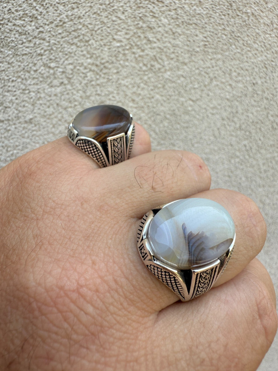 Wealth Ring - 925 Silver Oxidized - Genuine Agate Stone