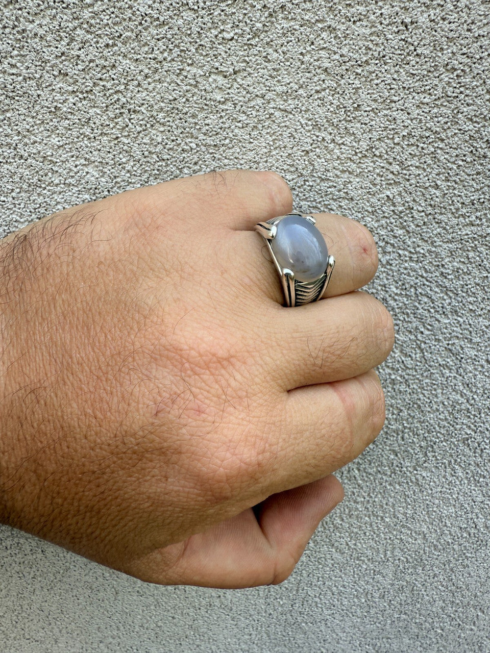 Classic Stone Eye Ring - 925 Silver Oxidized - Genuine Agate Stone