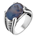 Classic Stone Eye Ring - 925 Silver Oxidized - Genuine Agate Stone