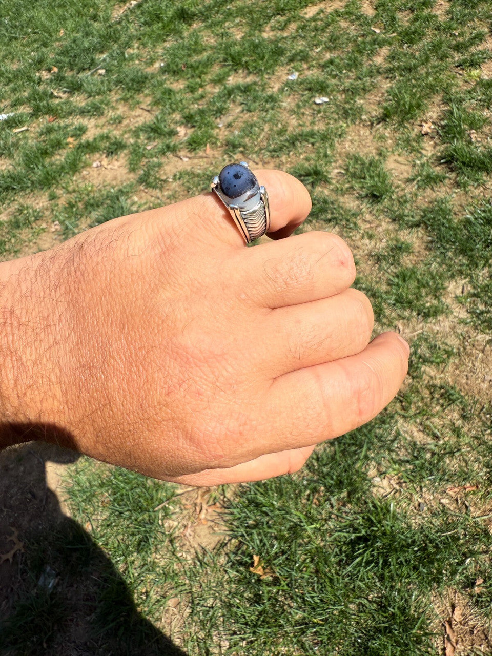 Classic Stone Eye Ring - 925 Silver Oxidized - Genuine Agate Stone
