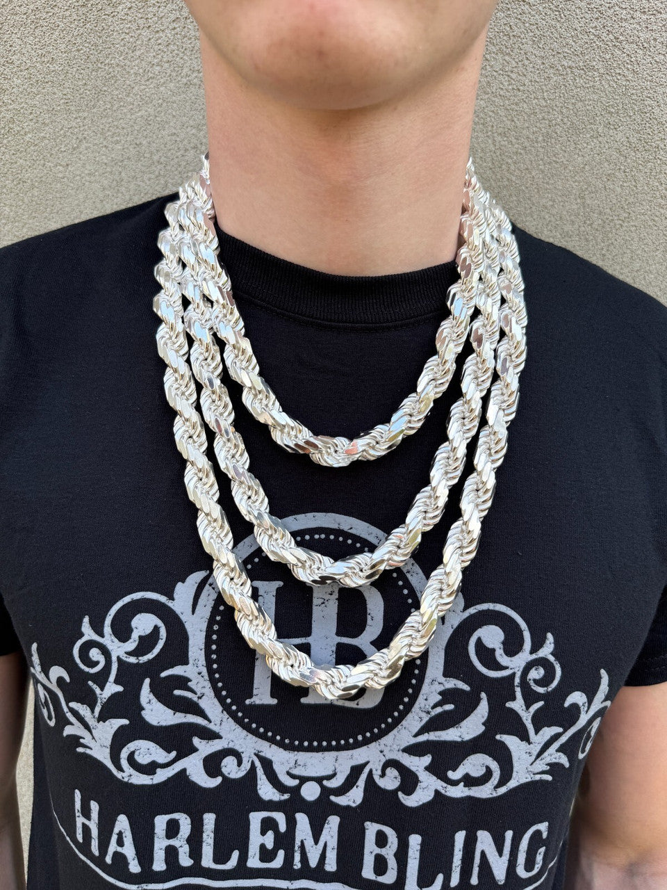 BIGGEST BOSS Rope Chain Necklace - 925 Sterling Silver - 18"-30" - 12.5mm