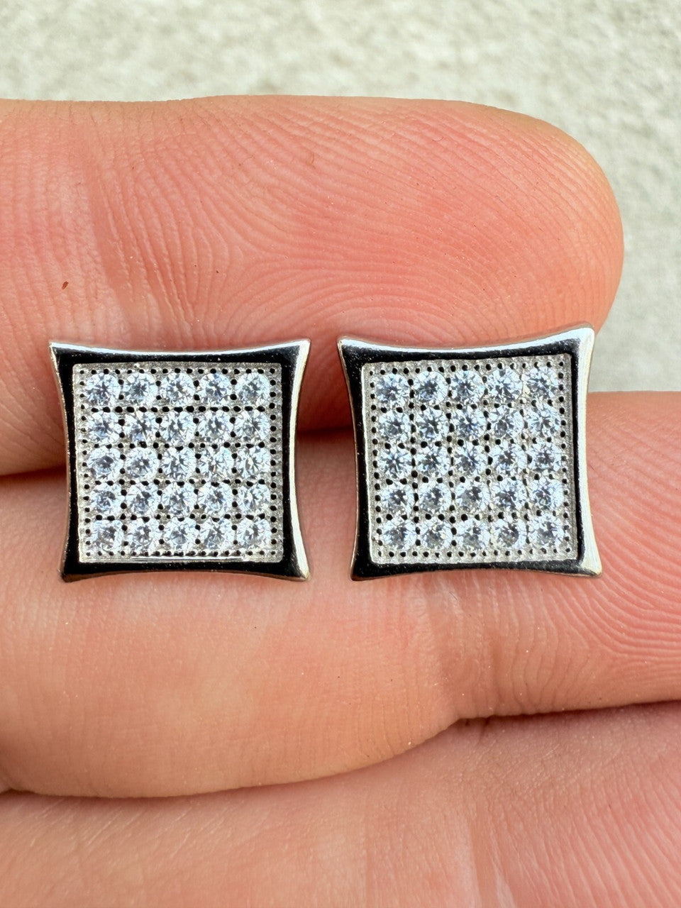 Real 925 Sterling Silver Kite Earrings Iced CZ Screwbacks 11mm - WHOLESALE DEAL