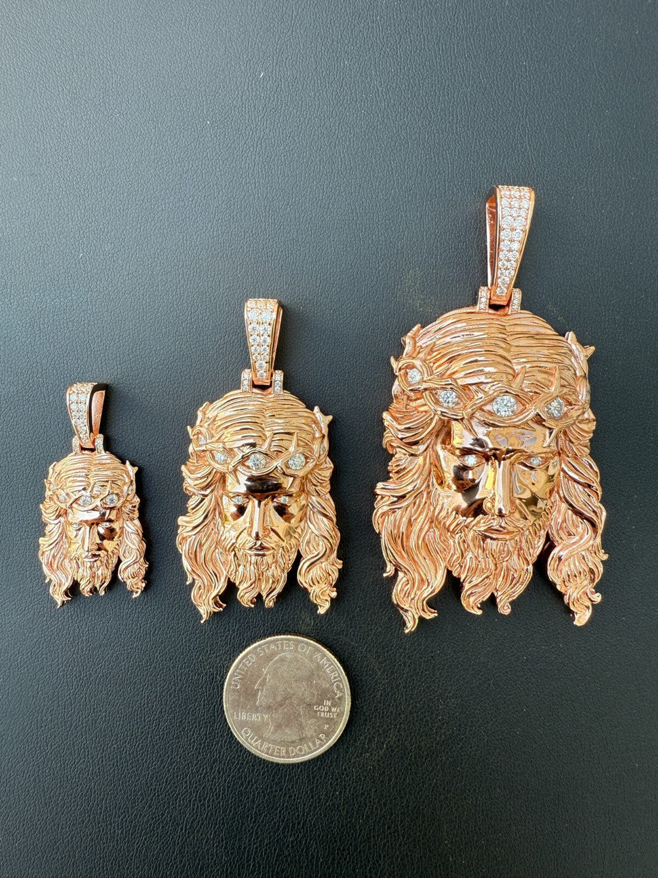 MOISSANITE #1 Bestseller Jesus Piece Pendant - 14k Rose Gold Vermeil 925 Silver - 3 Sizes 1.5"-3"