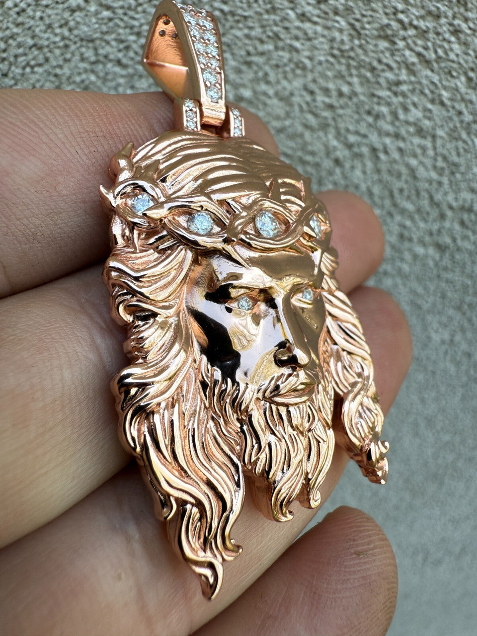 MOISSANITE #1 Bestseller Jesus Piece Pendant - 14k Rose Gold Vermeil 925 Silver - 3 Sizes 1.5"-3"