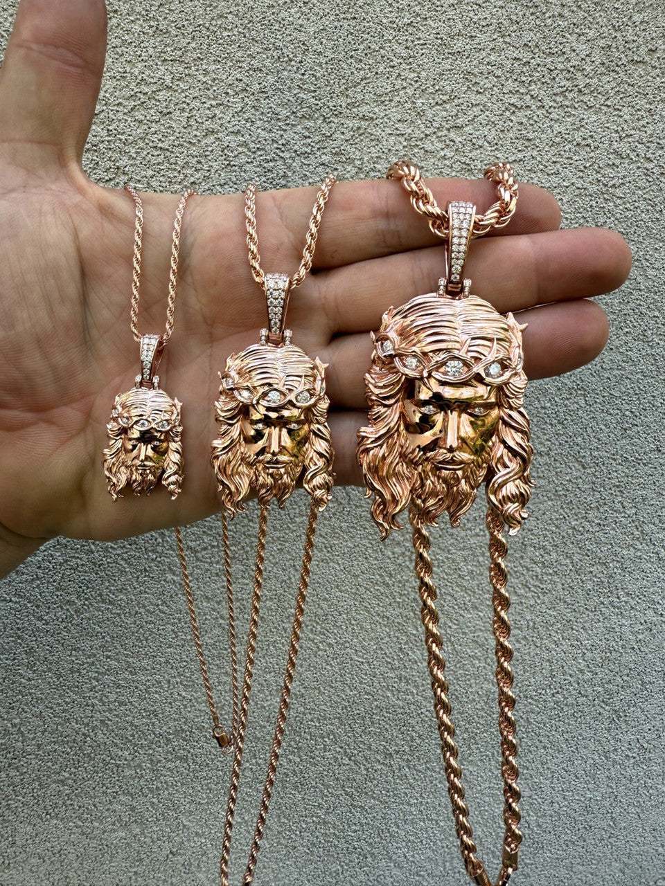 MOISSANITE #1 Bestseller Jesus Piece Pendant - 14k Rose Gold Vermeil 925 Silver - 3 Sizes 1.5"-3"