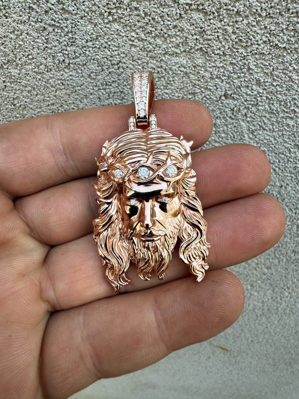 MOISSANITE #1 Bestseller Jesus Piece Pendant - 14k Rose Gold Vermeil 925 Silver - 3 Sizes 1.5"-3"