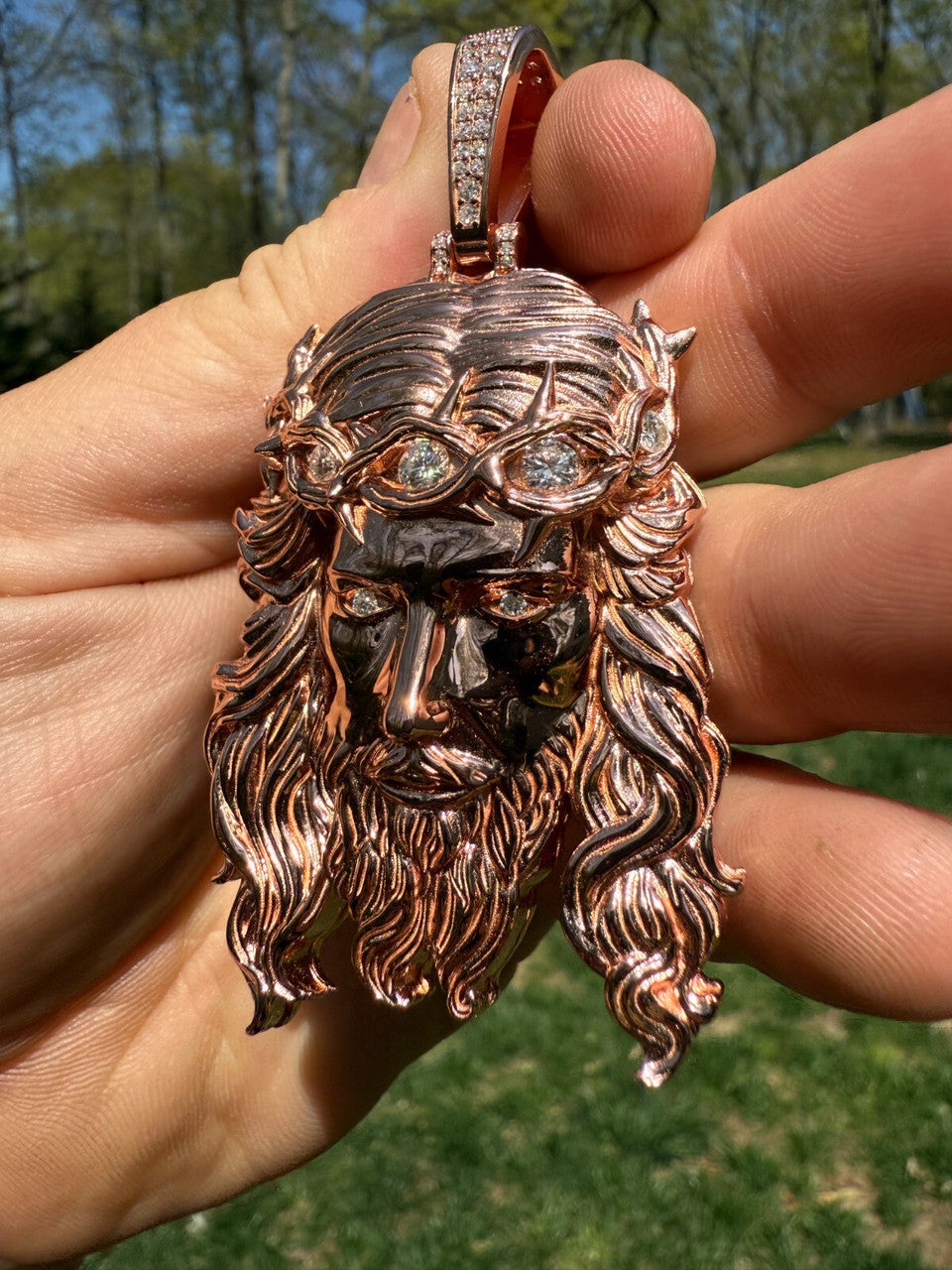 MOISSANITE #1 Bestseller Jesus Piece Pendant - 14k Rose Gold Vermeil 925 Silver - 3 Sizes 1.5"-3"