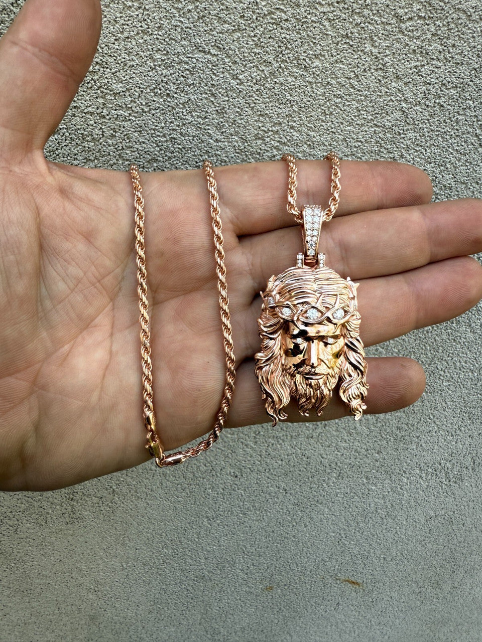 MOISSANITE #1 Bestseller Jesus Piece Pendant - 14k Rose Gold Vermeil 925 Silver - 3 Sizes 1.5"-3"