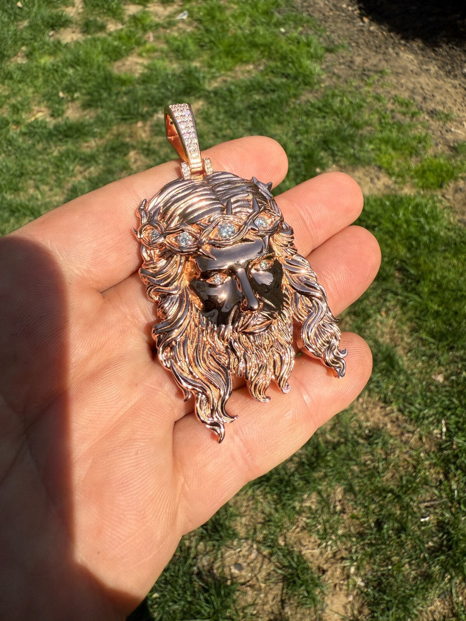 MOISSANITE #1 Bestseller Jesus Piece Pendant - 14k Rose Gold Vermeil 925 Silver - 3 Sizes 1.5"-3"