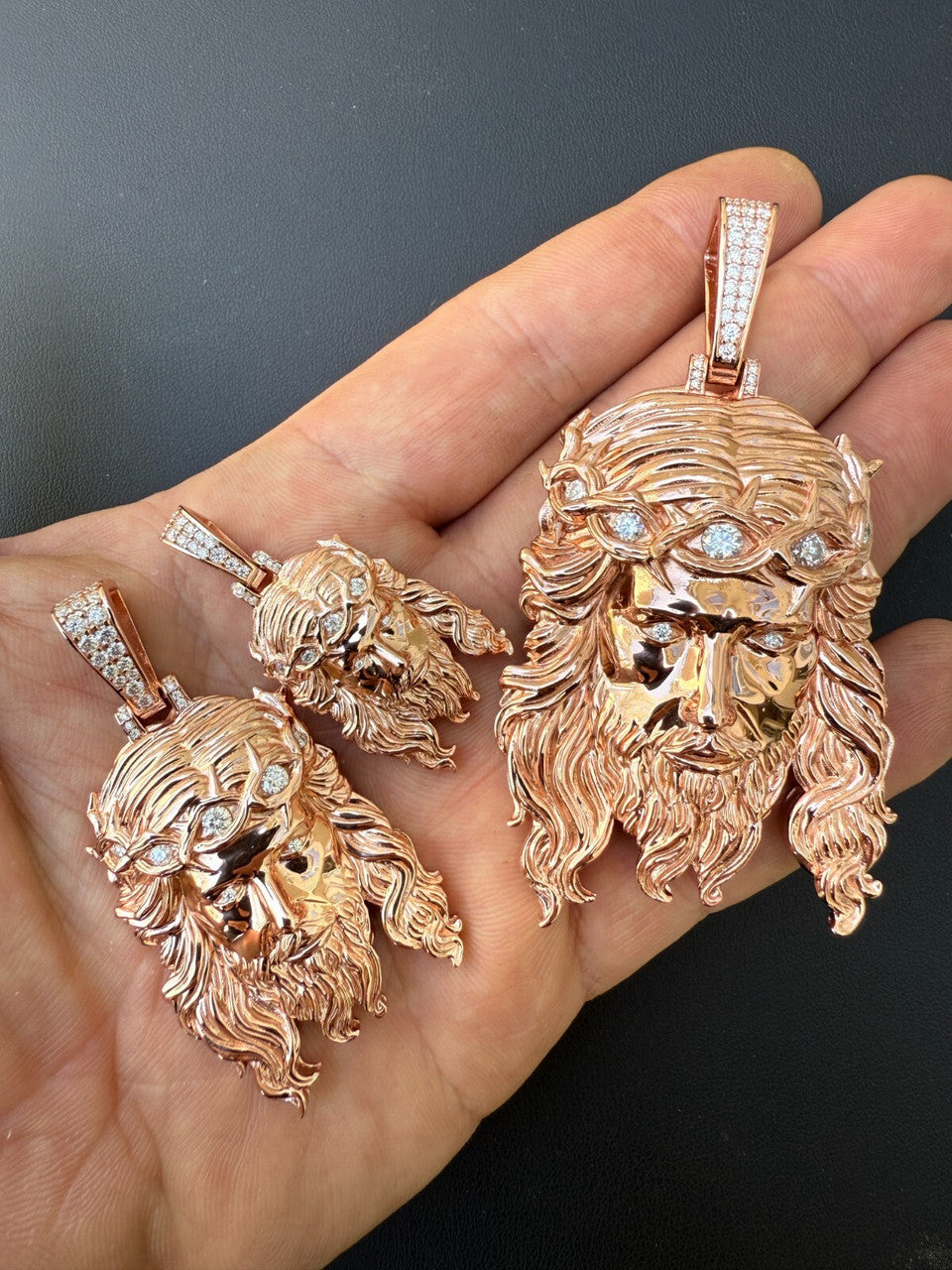 MOISSANITE #1 Bestseller Jesus Piece Pendant - 14k Rose Gold Vermeil 925 Silver - 3 Sizes 1.5"-3"