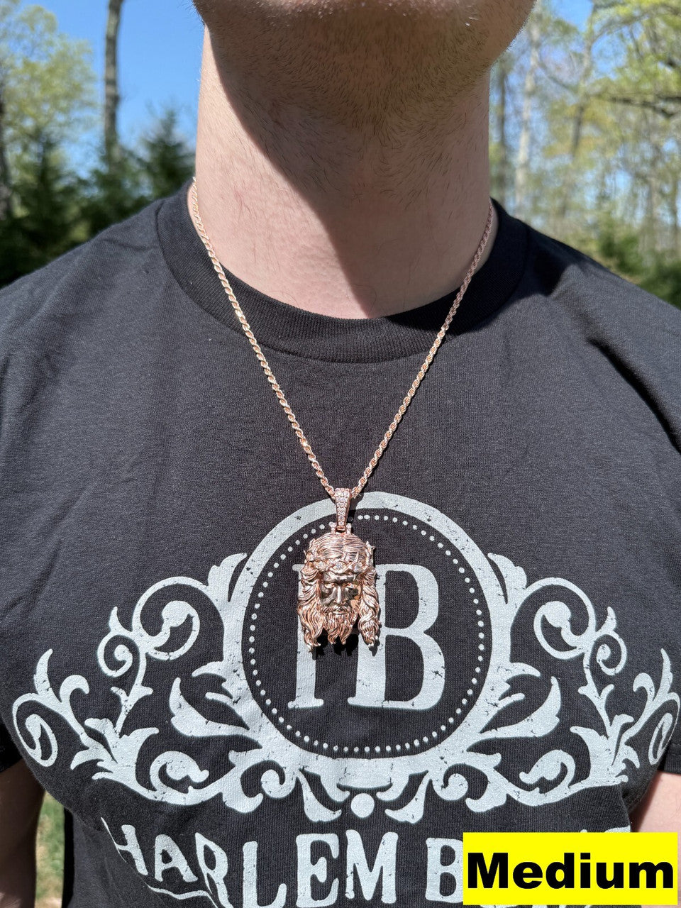 MOISSANITE #1 Bestseller Jesus Piece Pendant - 14k Rose Gold Vermeil 925 Silver - 3 Sizes 1.5"-3"