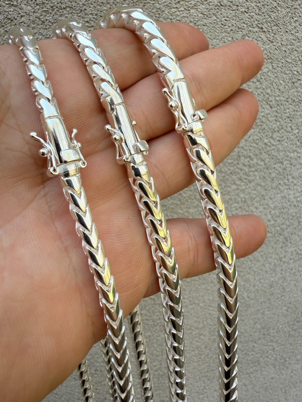 Round Franco Link Chain Necklace W. Box Lock - 925 Sterling Silver - 18"-30" - 5mm-7mm