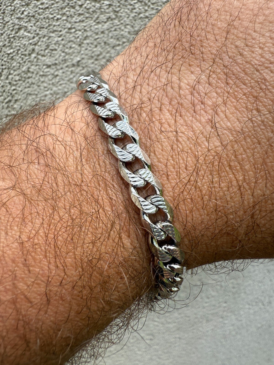 Mens Miami Cuban Bracelet Diamond Cut Solid 925 Silver - Rhodium Finished