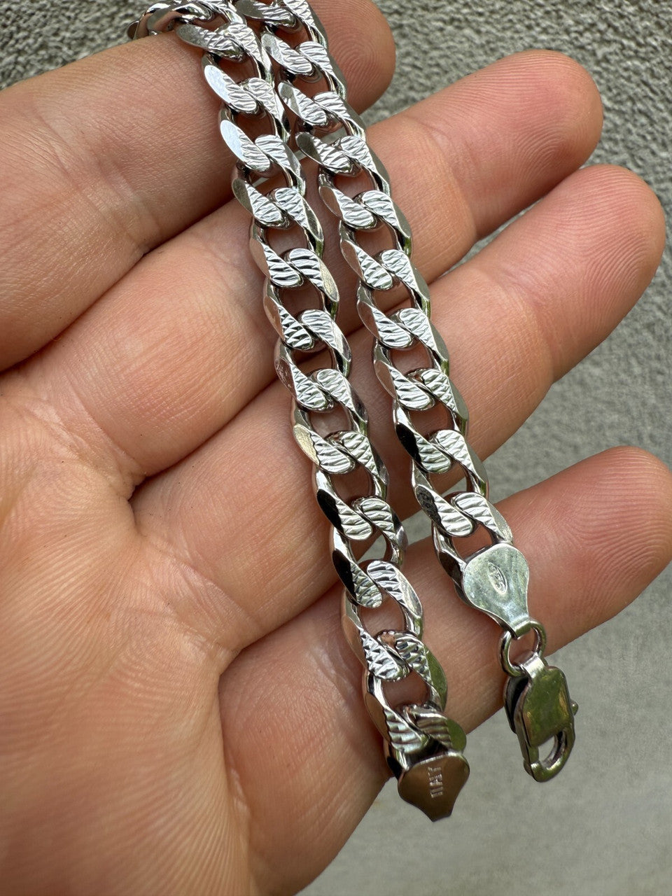 Mens Miami Cuban Bracelet Diamond Cut Solid 925 Silver - Rhodium Finished
