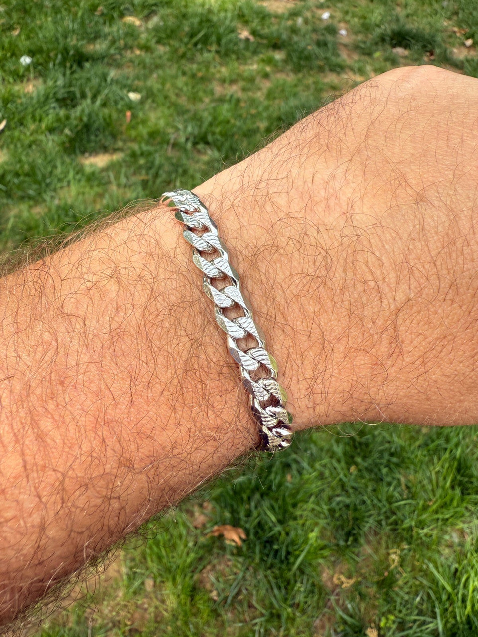 Mens Miami Cuban Bracelet Diamond Cut Solid 925 Silver - Rhodium Finished