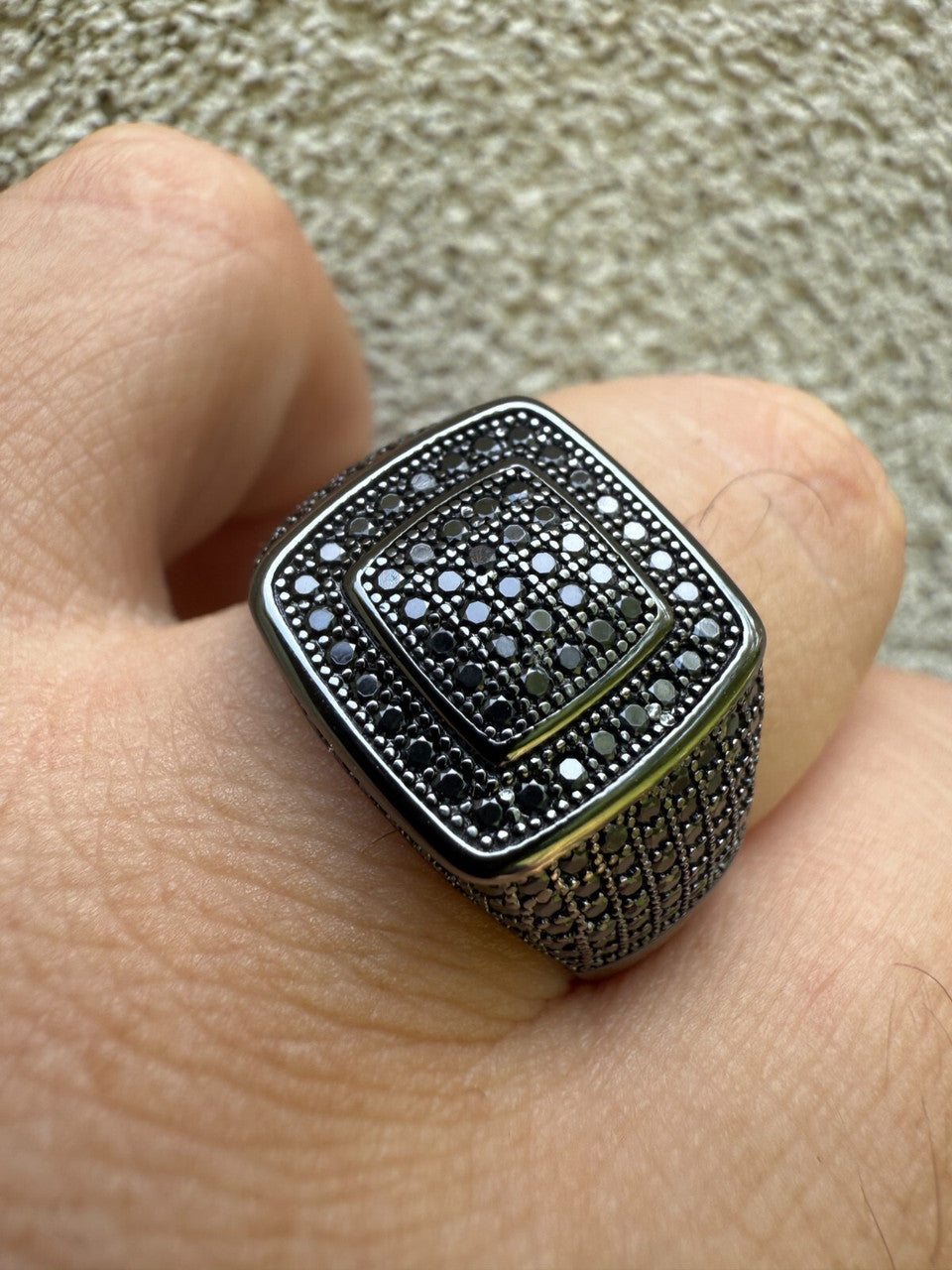 Black MOISSANITE Everyday Classic Square Ring - Black Rhodium Over 925 Silver