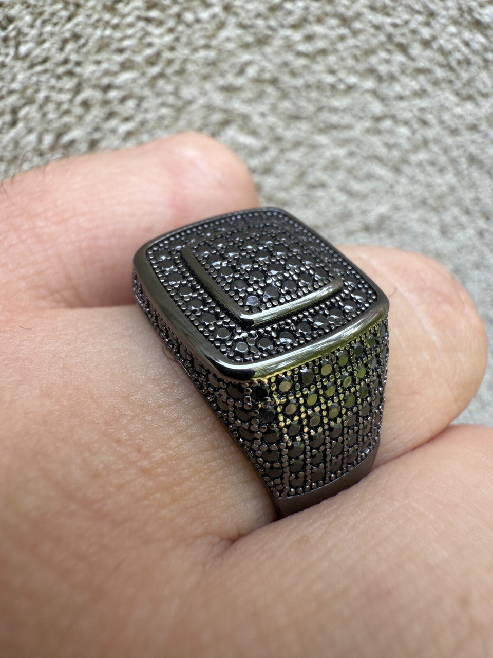 Black MOISSANITE Everyday Classic Square Ring - Black Rhodium Over 925 Silver
