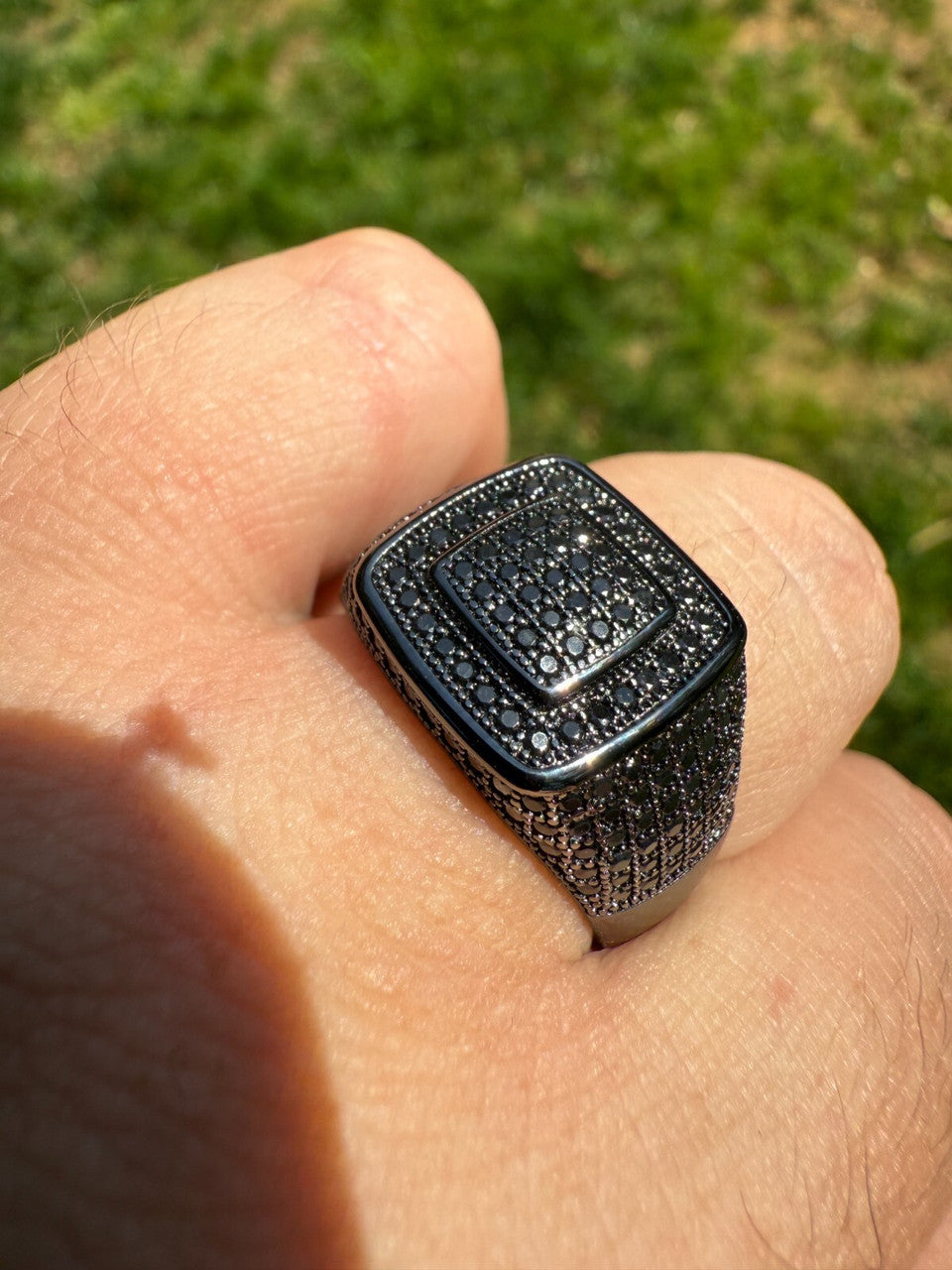 Black MOISSANITE Everyday Classic Square Ring - Black Rhodium Over 925 Silver