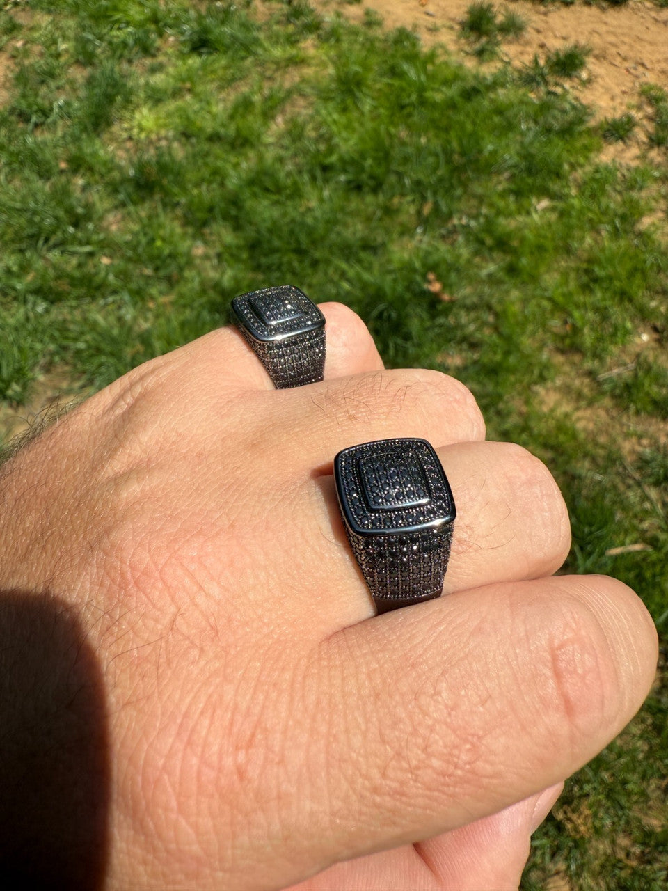 Black MOISSANITE Everyday Classic Square Ring - Black Rhodium Over 925 Silver