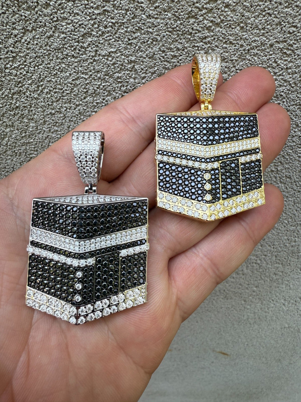 MOISSANITE Mecca Kaaba Pendant - 14k Gold Vermeil or 925 Silver - Large 2.25"