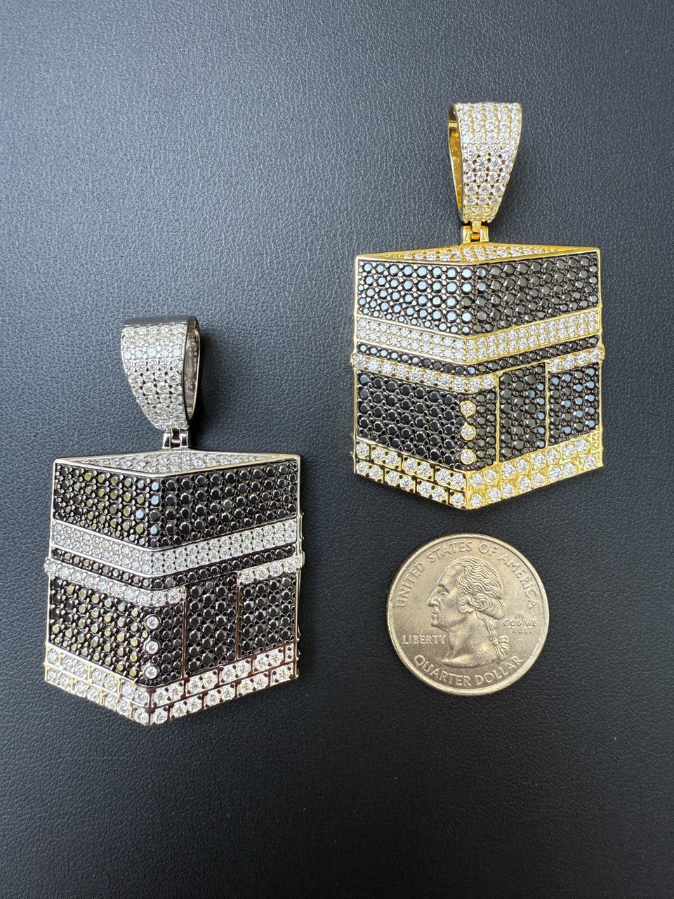MOISSANITE Mecca Kaaba Pendant - 14k Gold Vermeil or 925 Silver - Large 2.25"