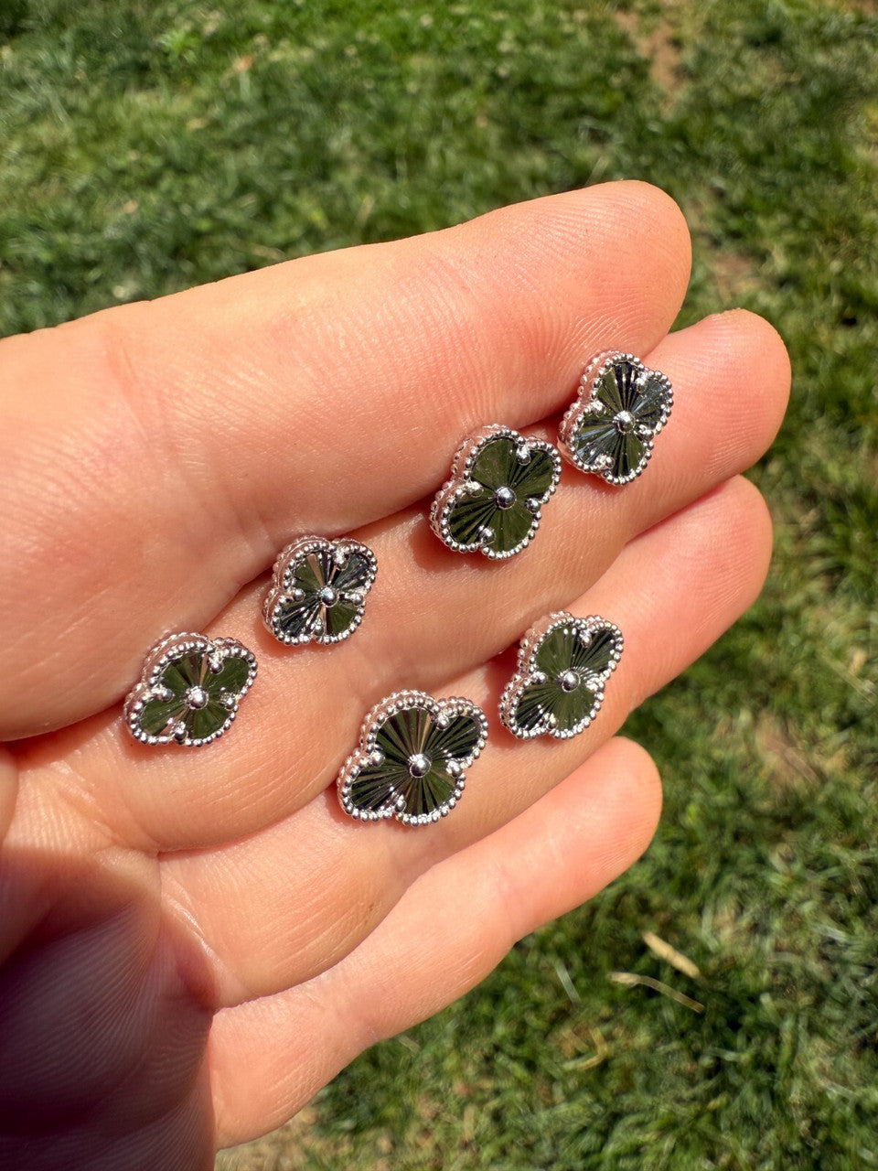 Diamond Cut Clover Earrings - 925 Silver - 8mm-12mm