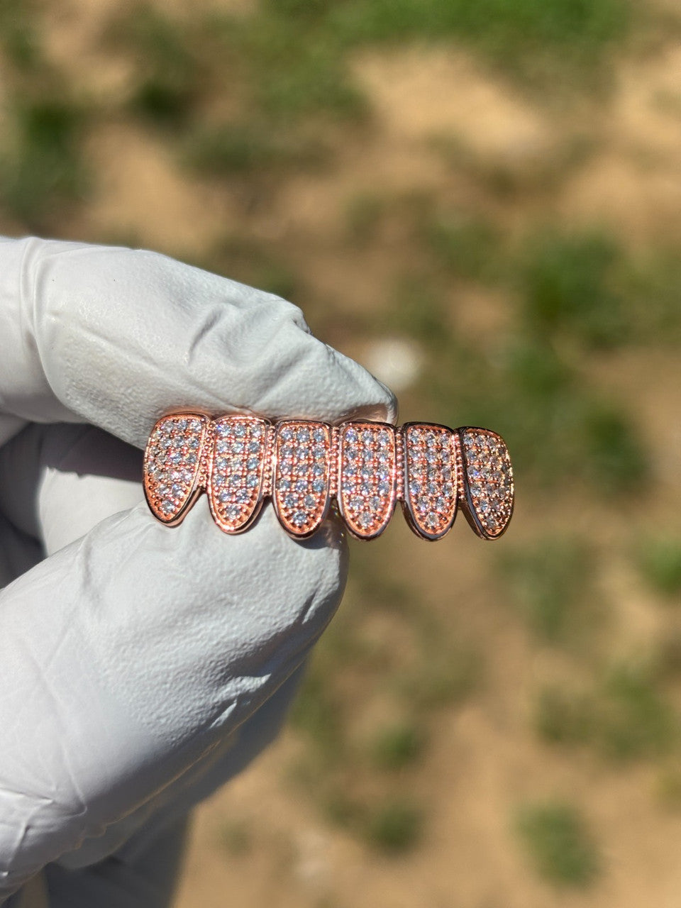 14k Rose Gold Plated Real 925 Sterling Silver CZ GRILLZ Teeth Top Bottom HipHop