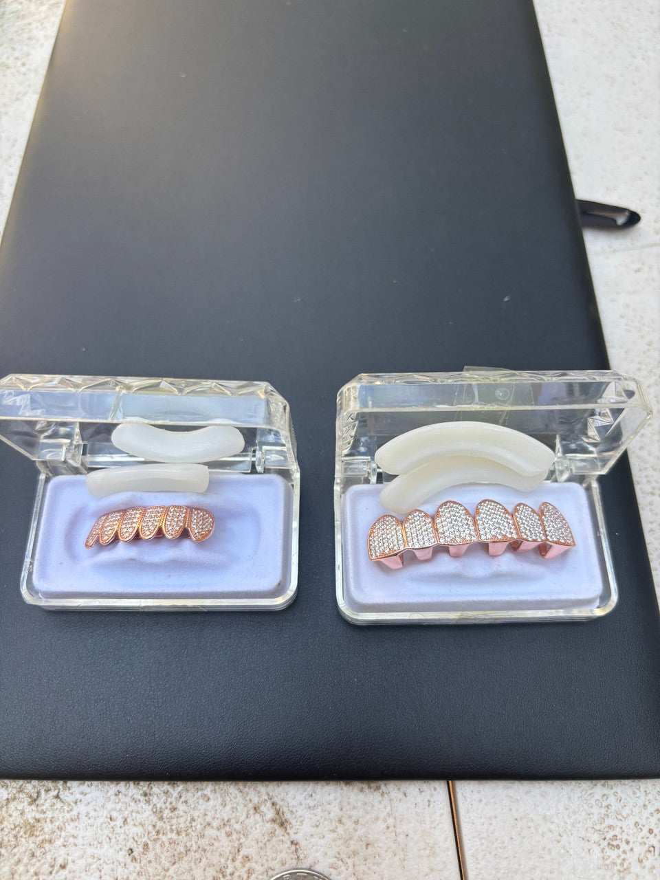 14k Rose Gold Plated Real 925 Sterling Silver CZ GRILLZ Teeth Top Bottom HipHop