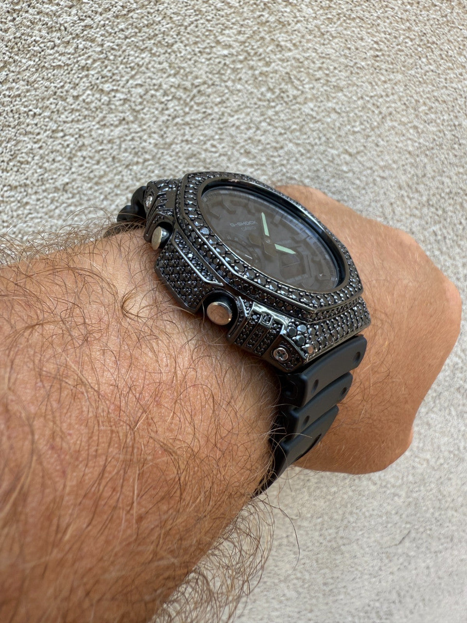 BLACK MOISSANITE Real Black 925 Silver Iced Casio G Shock GA2100 Hip Hop Watch