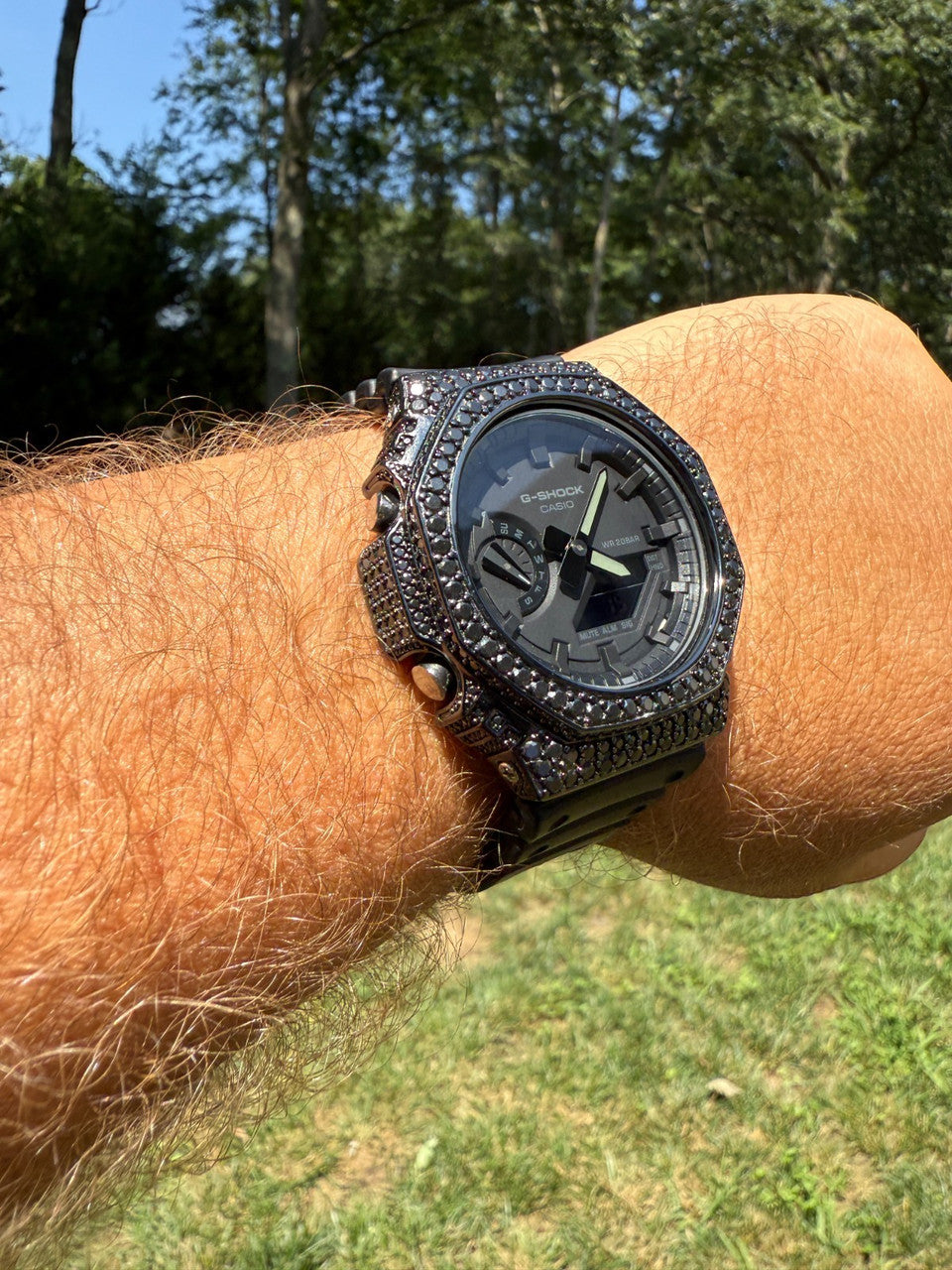 BLACK MOISSANITE Real Black 925 Silver Iced Casio G Shock GA2100 Hip Hop Watch