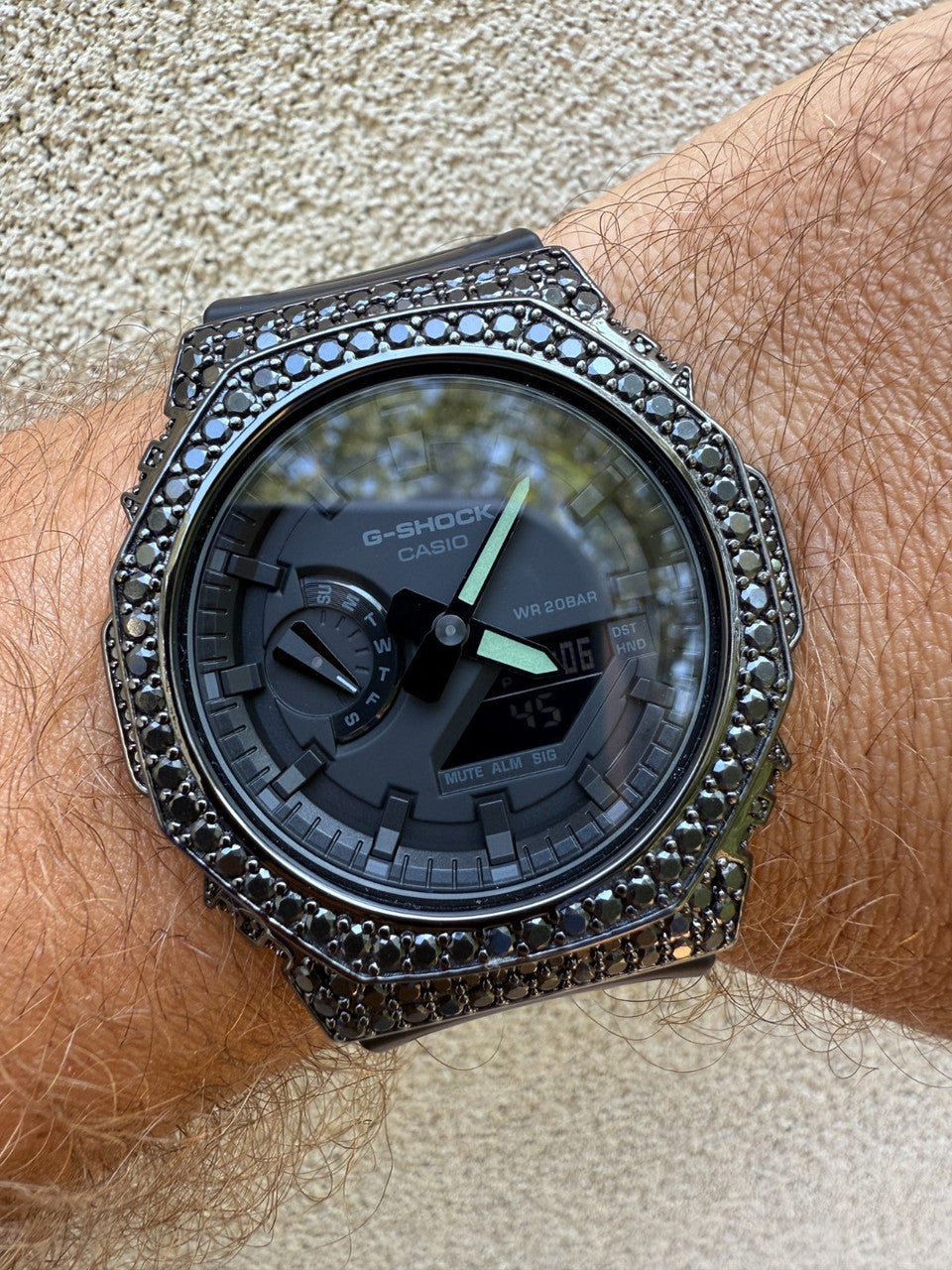 BLACK MOISSANITE Real Black 925 Silver Iced Casio G Shock GA2100 Hip Hop Watch