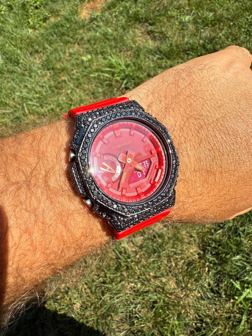 BLACK MOISSANITE Real 925 Silver Iced Red Casio G Shock GA2100 Hip Hop Watch