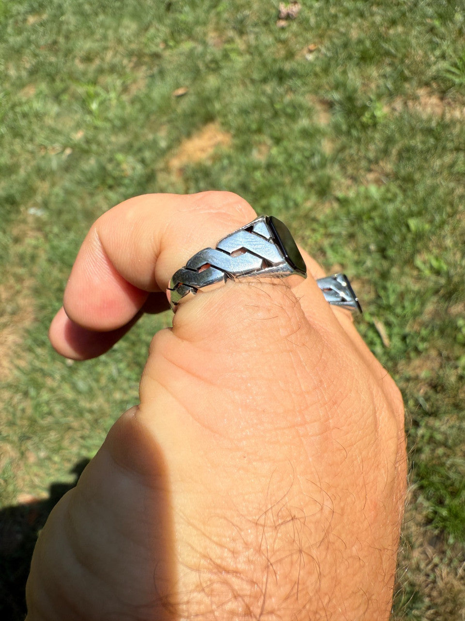 Miami Cuban Ring - 925 Silver Oxidized - Genuine Black Onyx Stone