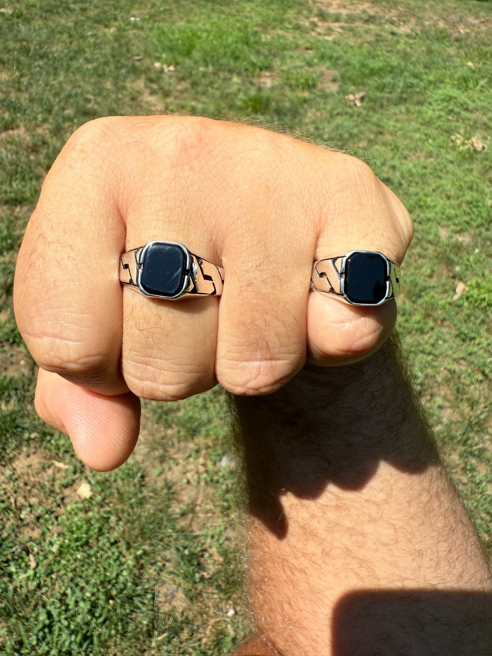Miami Cuban Ring - 925 Silver Oxidized - Genuine Black Onyx Stone