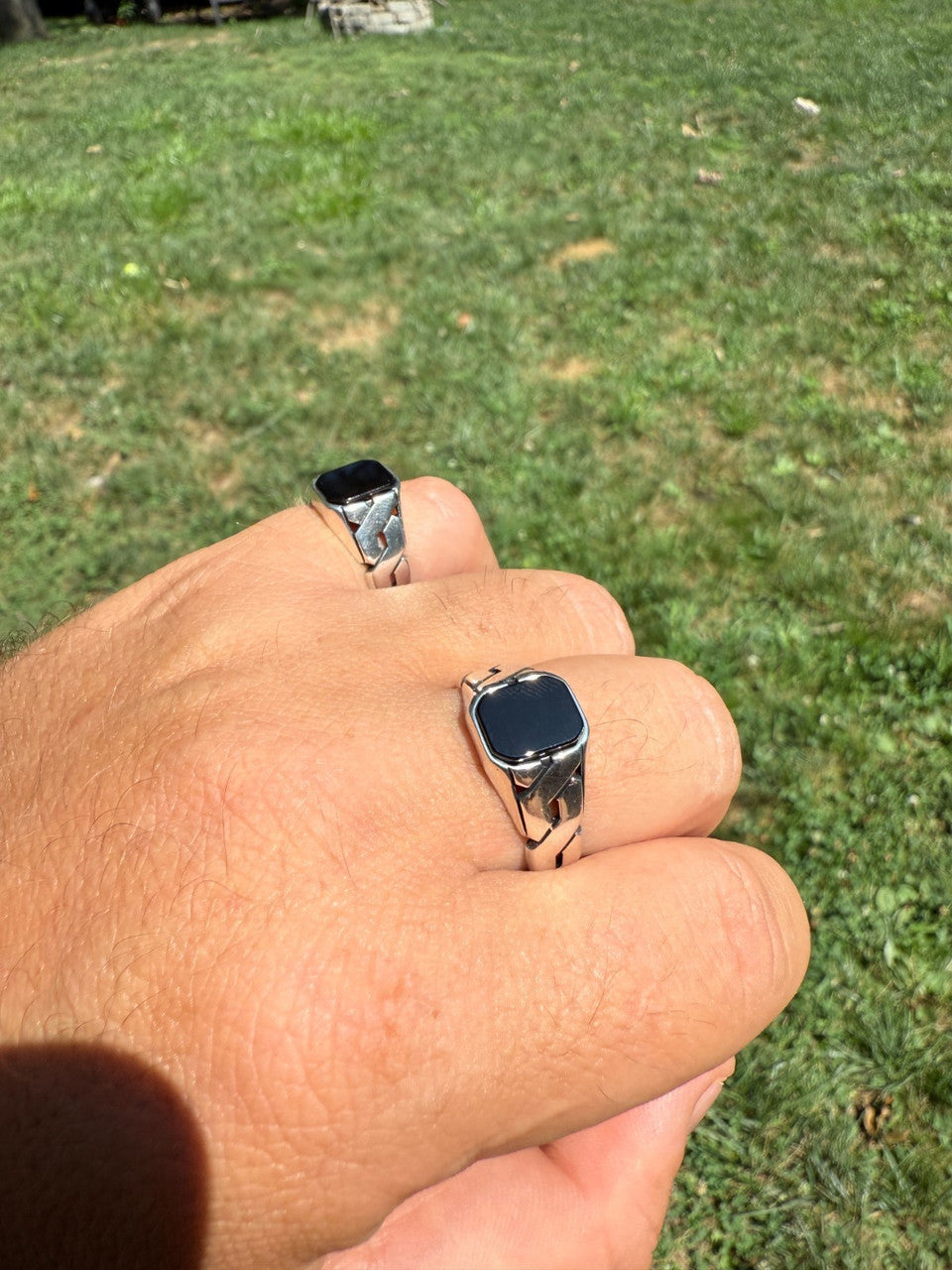 Miami Cuban Ring - 925 Silver Oxidized - Genuine Black Onyx Stone