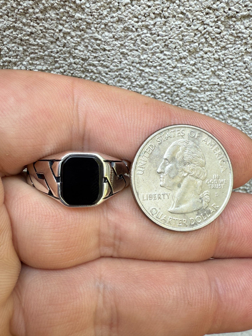 Miami Cuban Ring - 925 Silver Oxidized - Genuine Black Onyx Stone
