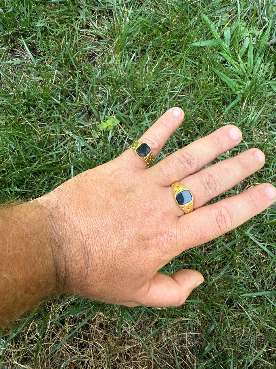 Miami Cuban Ring - 14k Gold Vermeil 925 Silver - Genuine Black Onyx Stone