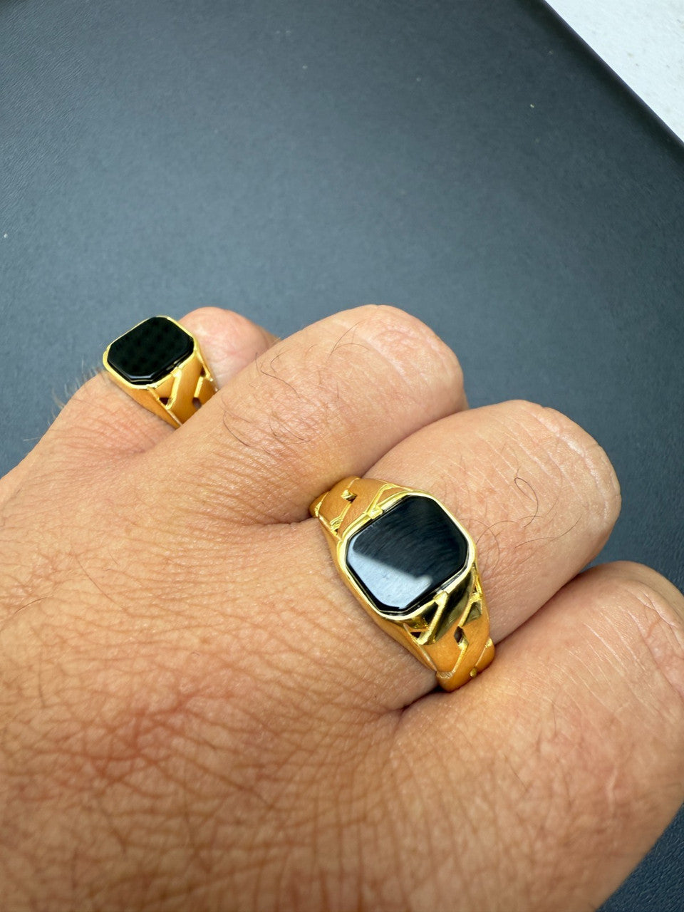 Miami Cuban Ring - 14k Gold Vermeil 925 Silver - Genuine Black Onyx Stone