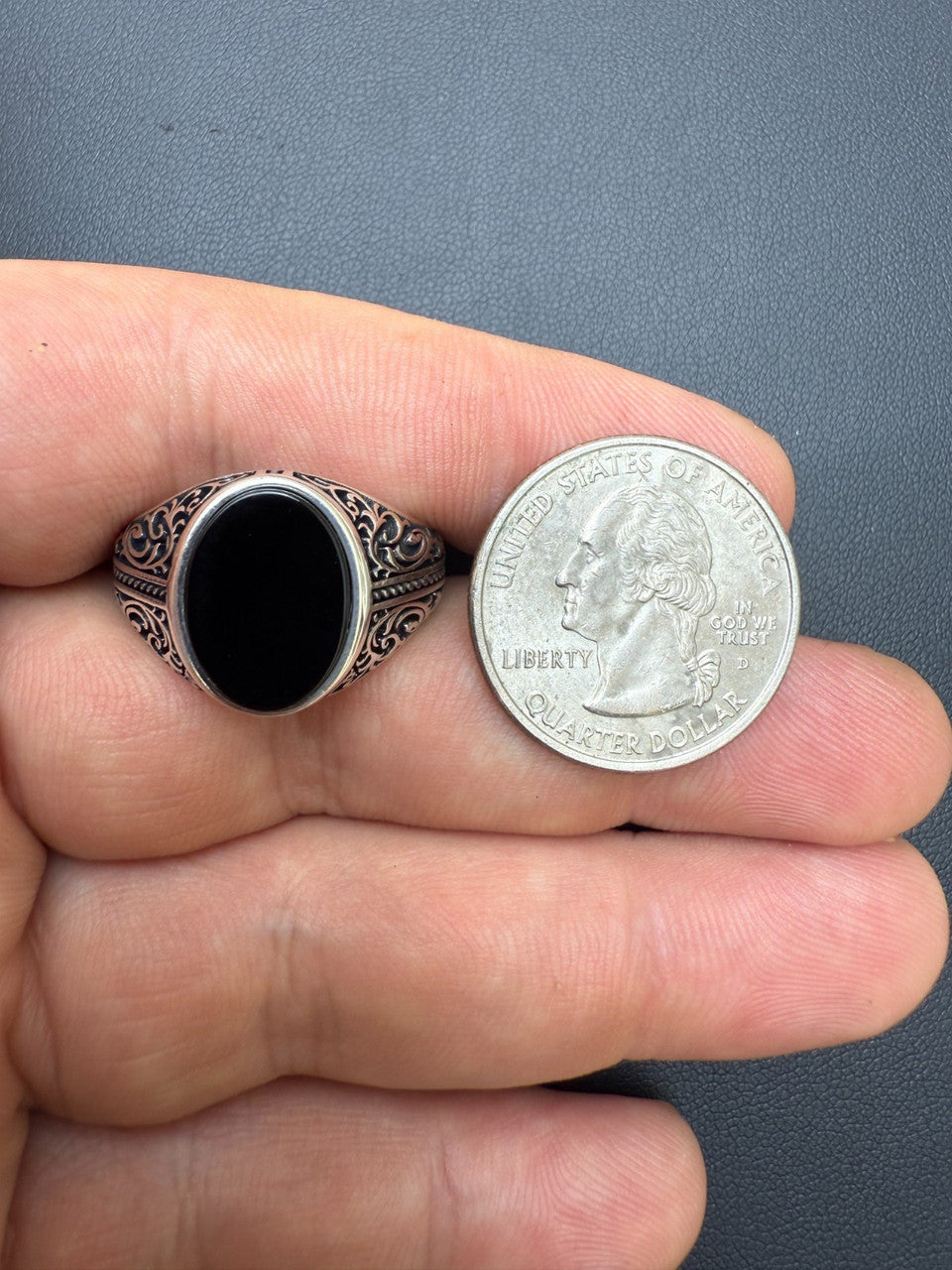 Arabian Nights Ring - 925 Silver Oxidized - Genuine Black Onyx Stone