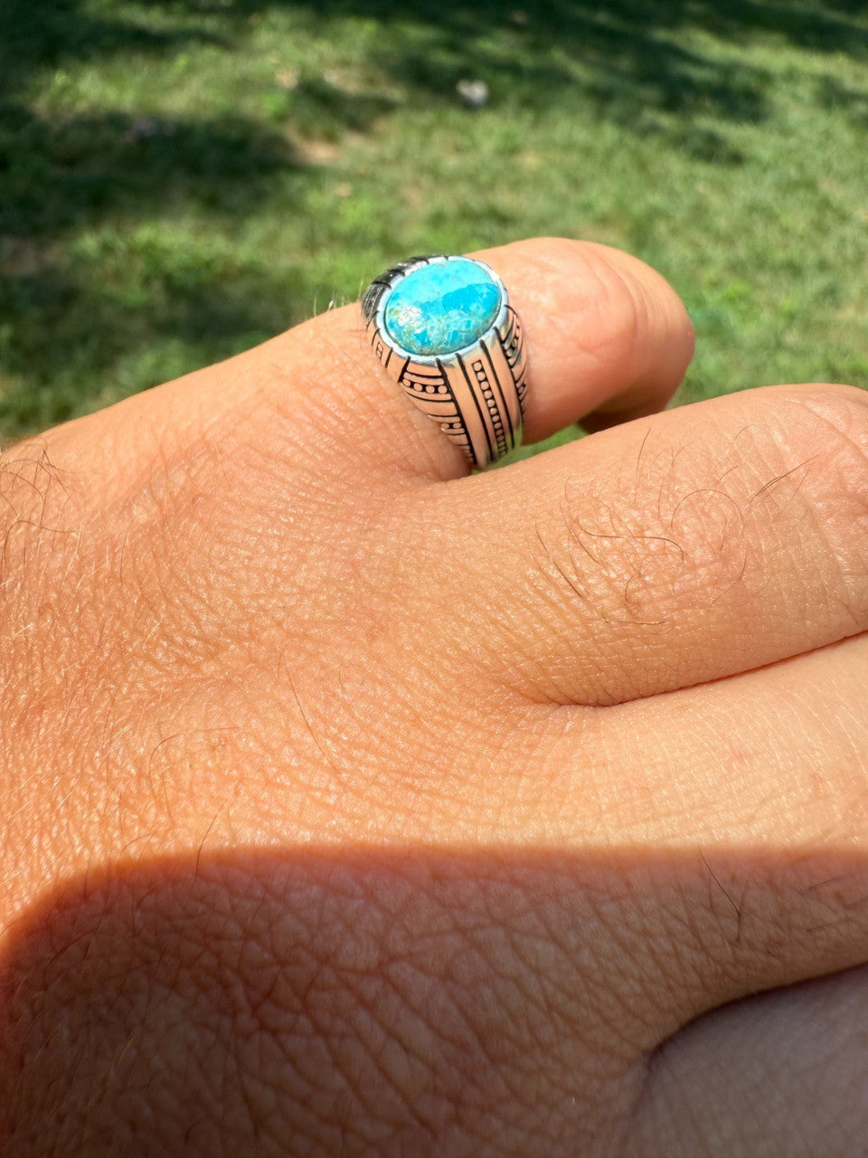 Navajo Tribe Ring - 925 Silver Oxidized - Genuine Blue Turquoise Stone