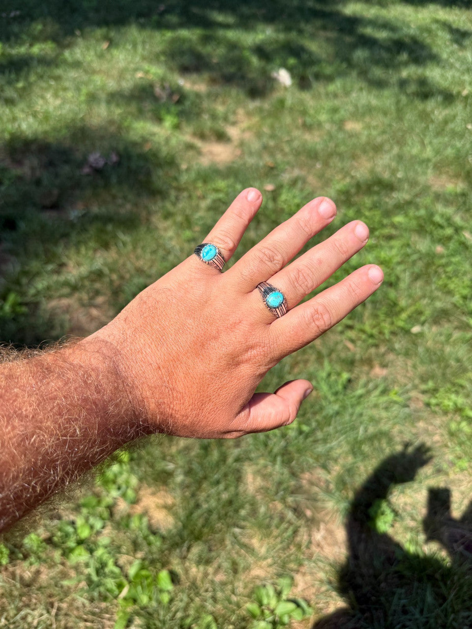 Navajo Tribe Ring - 925 Silver Oxidized - Genuine Blue Turquoise Stone