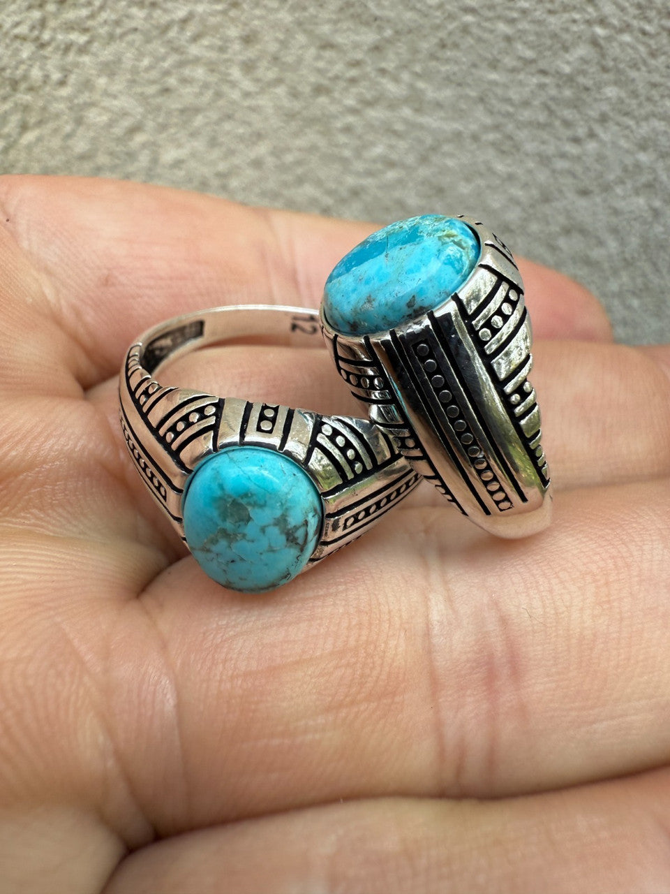 Navajo Tribe Ring - 925 Silver Oxidized - Genuine Blue Turquoise Stone