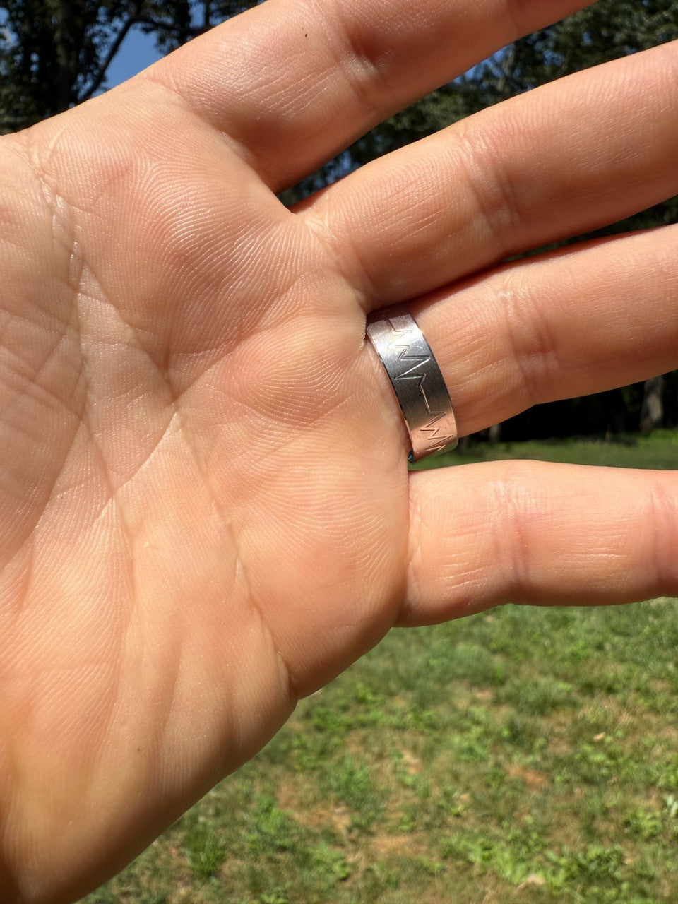 Heartbeat Pulse Wedding Band Ring - 925 Silver - Plain